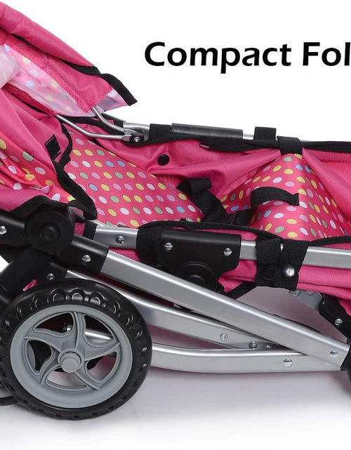 Load image into Gallery viewer, Foldable Pram for Baby Doll with Polka Dots Design with Swiveling Wheel Adjustable Handle
