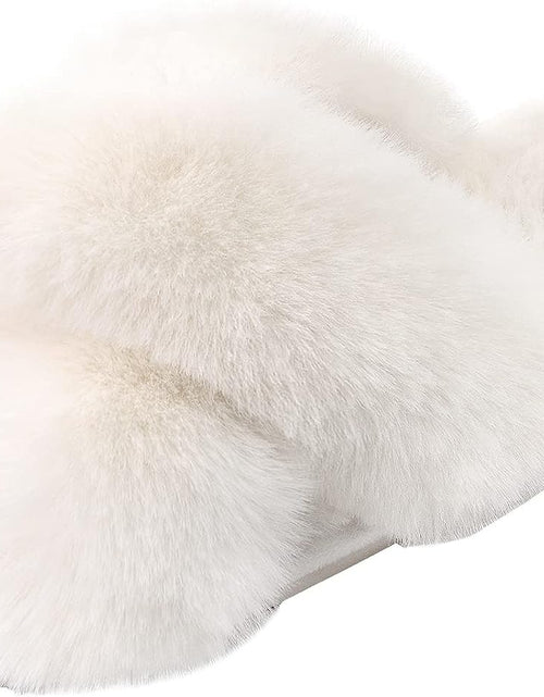 Load image into Gallery viewer, Women'S Cross Band Slippers Fuzzy Soft House Slippers Plush Furry Warm Cozy Open Toe Fluffy Home Shoes Comfy Indoor Outdoor Slip on Breathable

