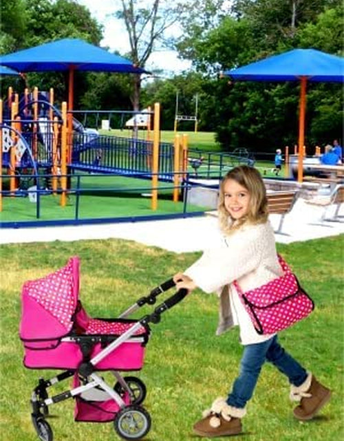 Load image into Gallery viewer, Foldable Pram for Baby Doll with Polka Dots Design with Swiveling Wheel Adjustable Handle
