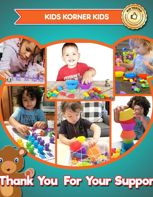 Load image into Gallery viewer, Jumbo Counting Bears Matching Game - Montessori Fine Motor Learning Toys with Stacking Cups, 60 Preschool Math Manipulatives, 2 Toddler Games Dice, Toy Storage &amp; Activities Ebook
