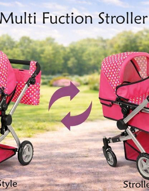 Load image into Gallery viewer, Foldable Pram for Baby Doll with Polka Dots Design with Swiveling Wheel Adjustable Handle
