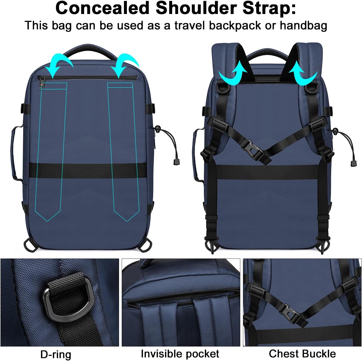 18 Inch Travel Laptop Backpack for Women Men，Business Travel Backpack Fit Flight Approved Water Resistant Computer Backpack Suitcase Backpack Black