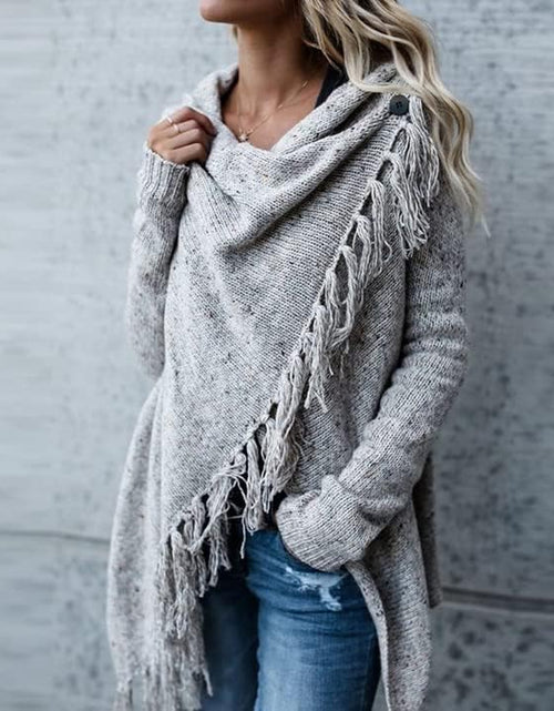 Load image into Gallery viewer, Women'S Open Front Knited Tassels Slash Loose Cardigan Crew Neck Speckled Fringe Sweater Outwear

