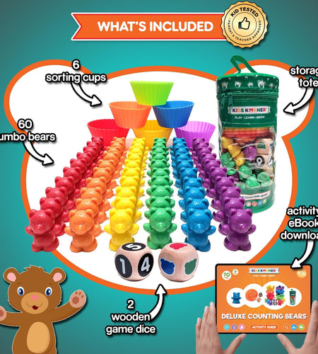 Jumbo Counting Bears Matching Game - Montessori Fine Motor Learning Toys with Stacking Cups, 60 Preschool Math Manipulatives, 2 Toddler Games Dice, Toy Storage & Activities Ebook